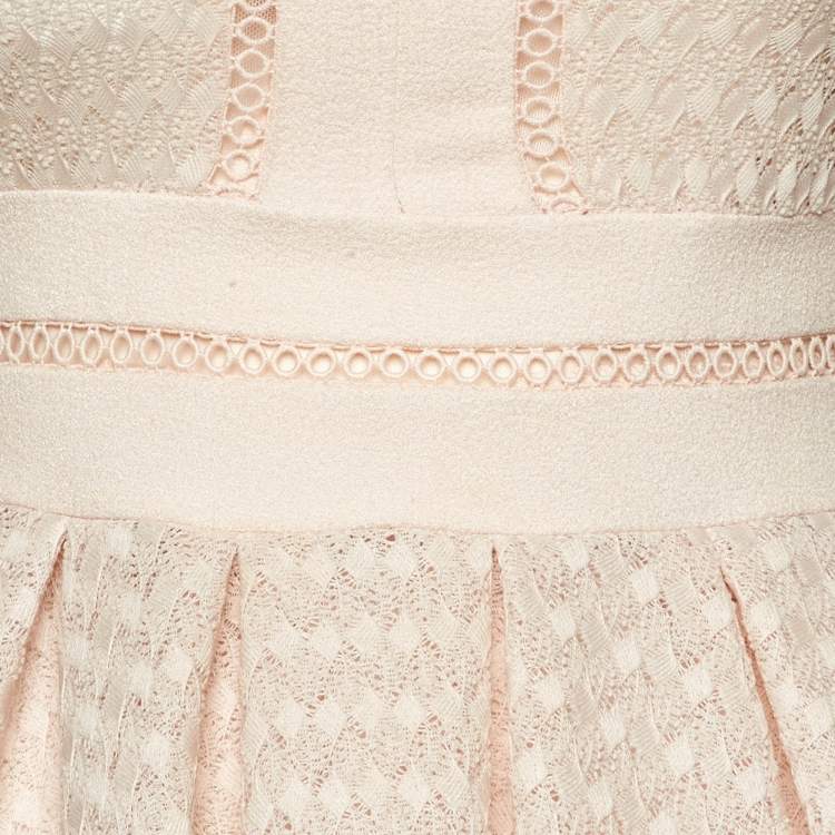 Pre Owned Maje Light Peach Lace Rossignol Pleated Mini Dress M