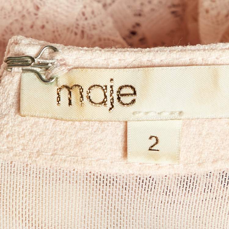 Pre Owned Maje Light Peach Lace Rossignol Pleated Mini Dress M