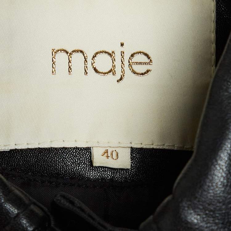 Pre Owned Maje Black Leather Bacchus Crop Leather Jacket L