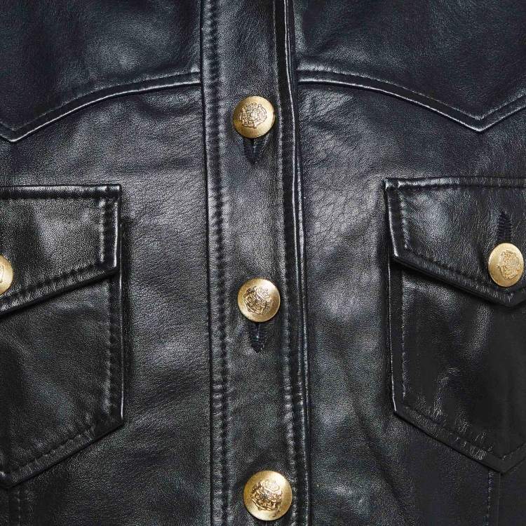 Pre Owned Maje Black Leather Bacchus Crop Leather Jacket L