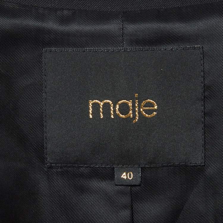 Pre Owned Maje Black Wool-Blend Belted Blazer L