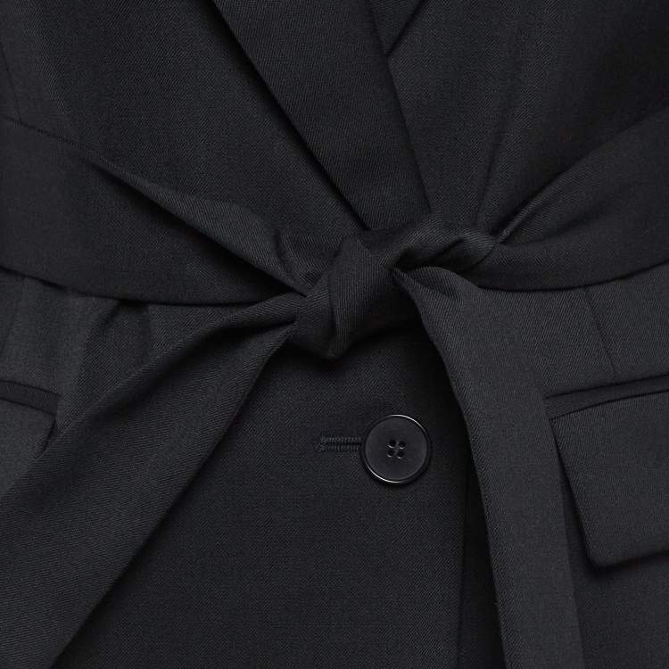 Pre Owned Maje Black Wool-Blend Belted Blazer L