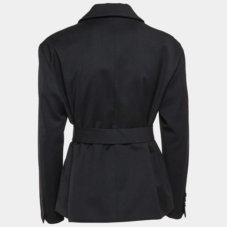 Pre Owned Maje Black Wool-Blend Belted Blazer L