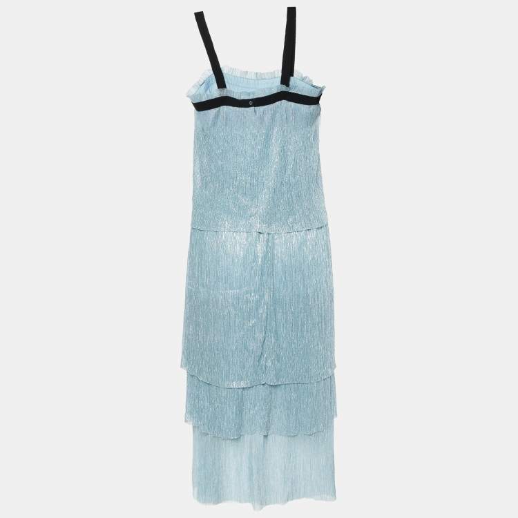 Pre Owned Maje Blue Lurex Knit Skirt Top Set L/M