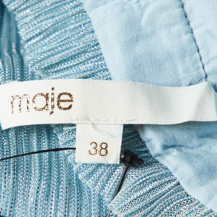 Pre Owned Maje Blue Lurex Knit Skirt Top Set L/M