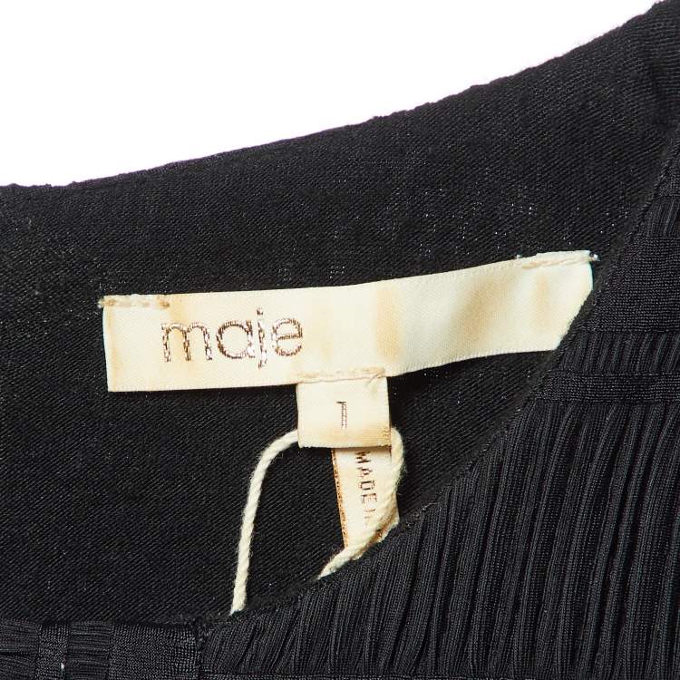 Pre Owned Maje Black Patterned Jersey Ruffled Mini Dress S