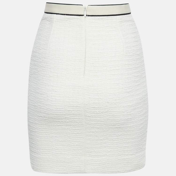 Pre Owned Maje Off- White Joppy Decorative-Button Tweed Mini Skirt XS