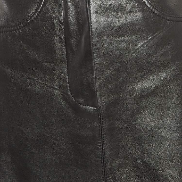 Pre Owned Maje Black Jelfie Leather Horsebit Detail Mini Skirt S