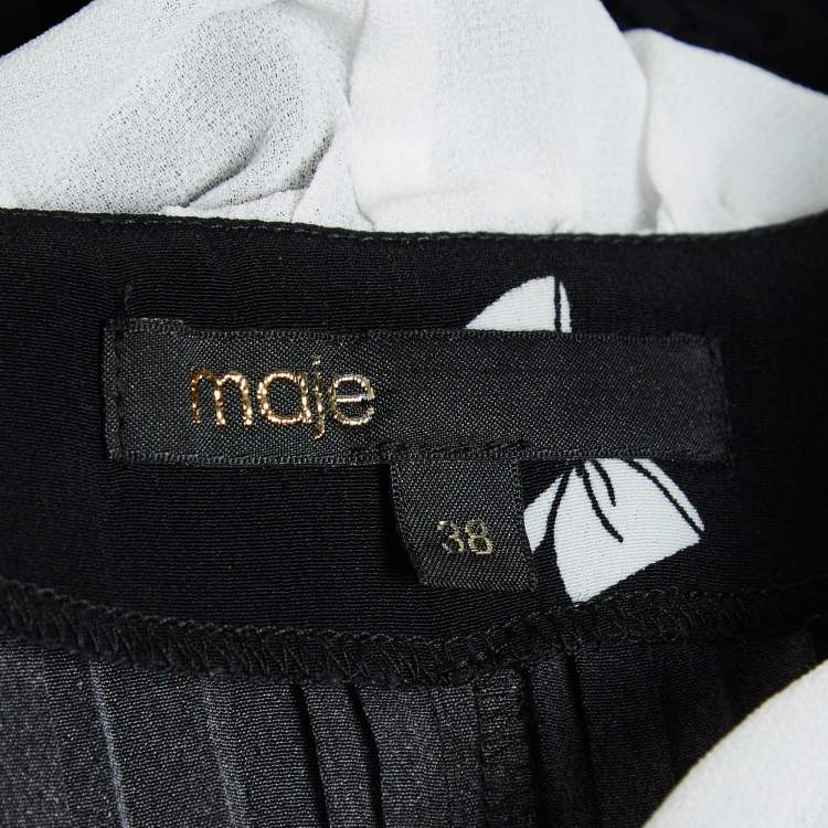 Pre Owned Maje Black Bow Print Plisse Ruffled Rockale Mini Dress M