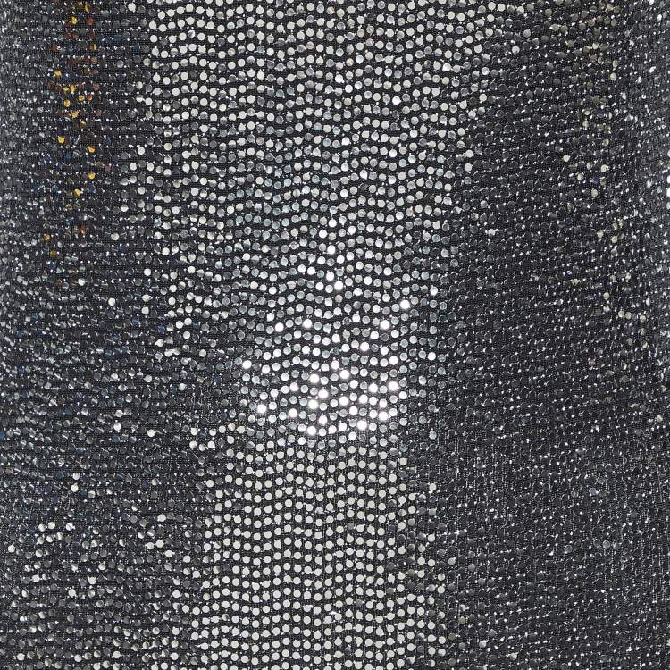 مملوكة مسبقًا Maje Silver/Black Sequin High Neck Midi Dress S