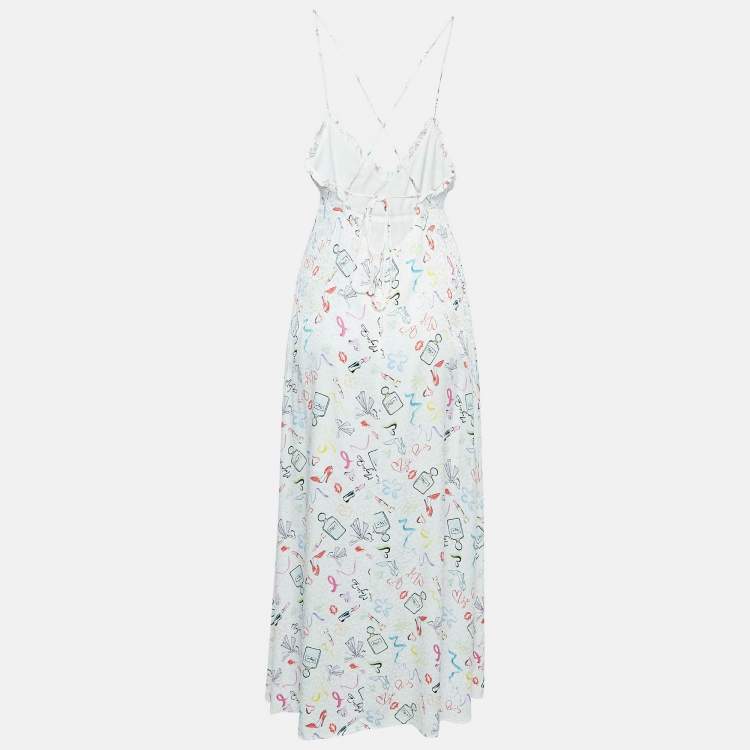 مملوكة مسبقًا Maje White Printed Jacquard Lace-Up Back Midi Dress S