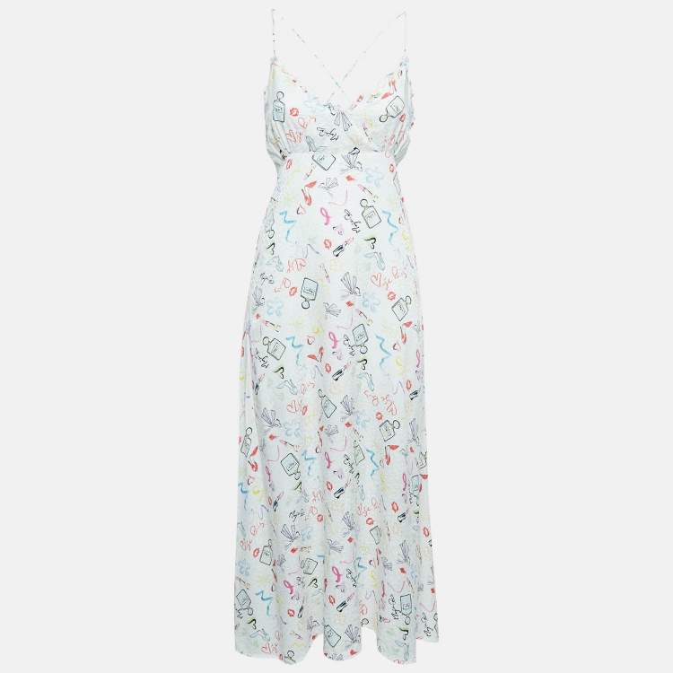 مملوكة مسبقًا Maje White Printed Jacquard Lace-Up Back Midi Dress S