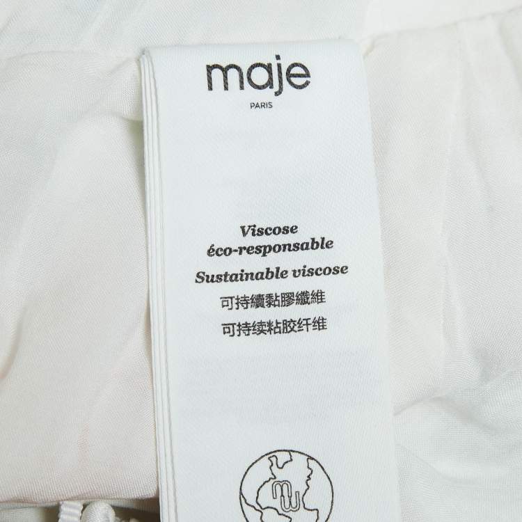 مملوكة مسبقًا Maje White Printed Jacquard Lace-Up Back Midi Dress S