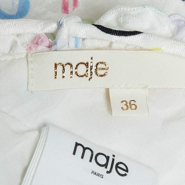 مملوكة مسبقًا Maje White Printed Jacquard Lace-Up Back Midi Dress S