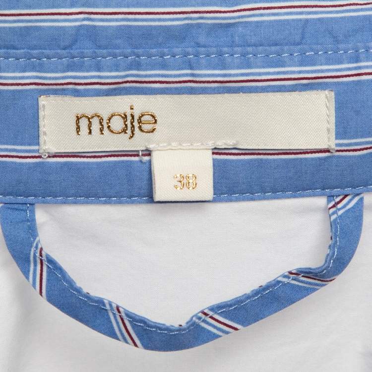Pre Owned Maje Blue Pinstripe Cotton Belted Shirt Dress M