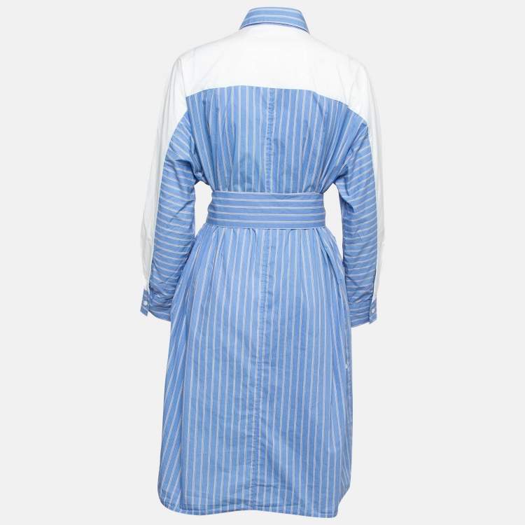 Pre Owned Maje Blue Pinstripe Cotton Belted Shirt Dress M