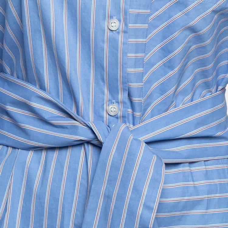 Pre Owned Maje Blue Pinstripe Cotton Belted Shirt Dress M