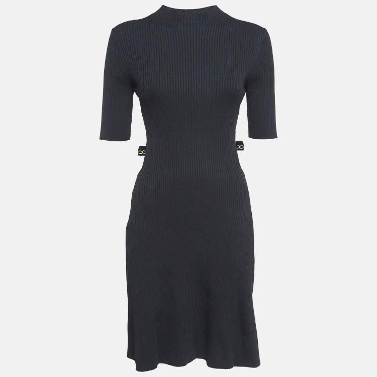 Pre Owned Maje Black Rib Knit Cut-Out Detail Midi Dress L