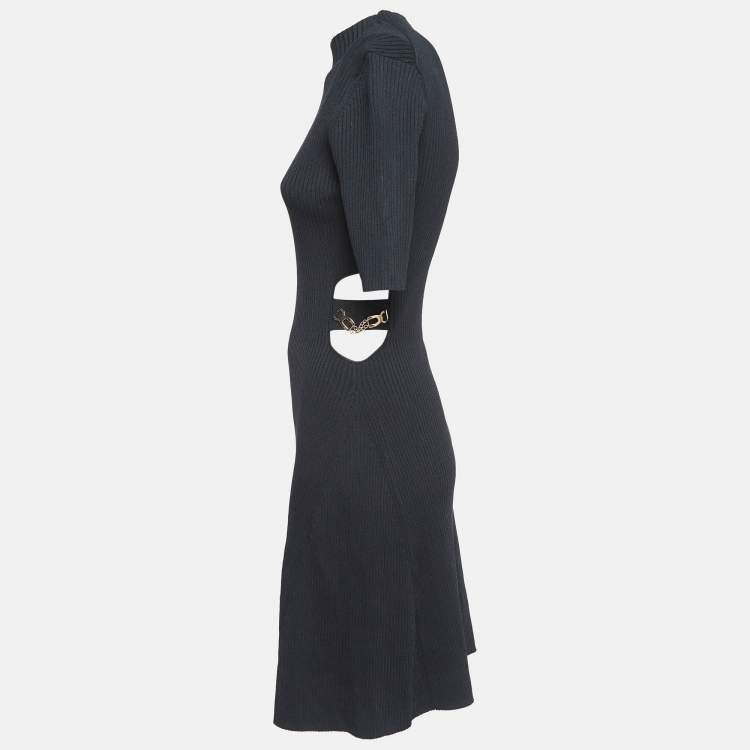 Pre Owned Maje Black Rib Knit Cut-Out Detail Midi Dress L