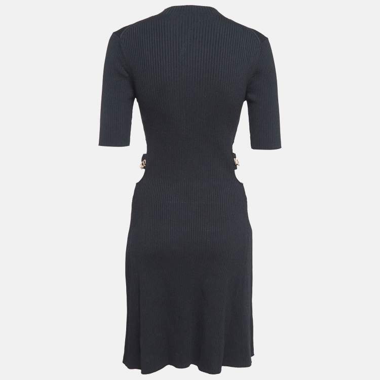Pre Owned Maje Black Rib Knit Cut-Out Detail Midi Dress L