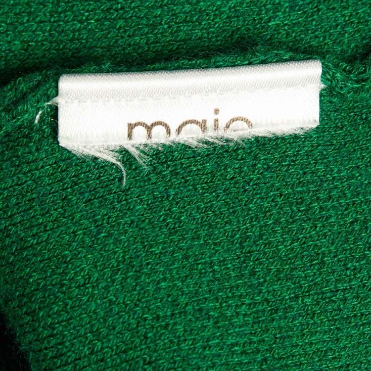 Pre Owned Maje Green/Black Embellished Knit Button Fornt Bomber Jacket M 