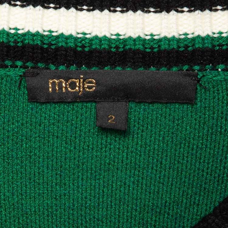 Pre Owned Maje Green/Black Embellished Knit Button Fornt Bomber Jacket M 