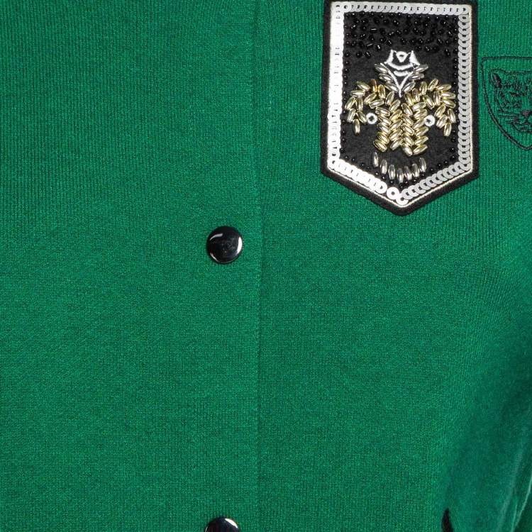 Pre Owned Maje Green/Black Embellished Knit Button Fornt Bomber Jacket M 