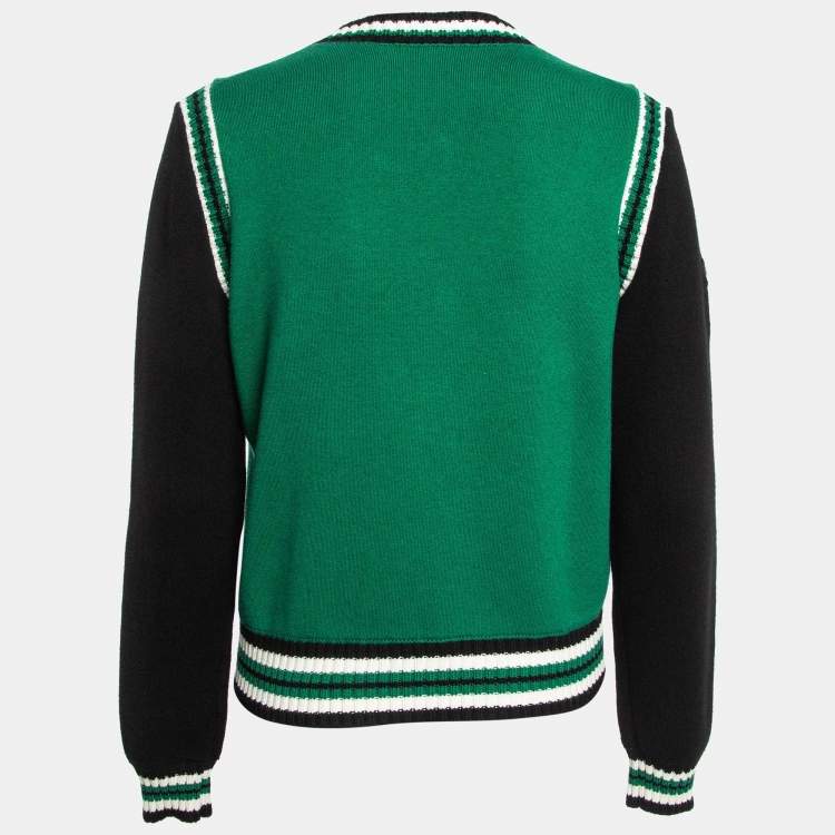 Pre Owned Maje Green/Black Embellished Knit Button Fornt Bomber Jacket M 