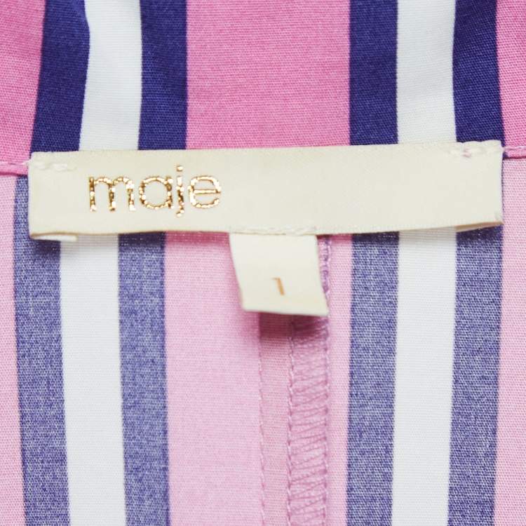 Pre Owned Maje Pink Stripe Cotton Button Front Belted Midi Dress S