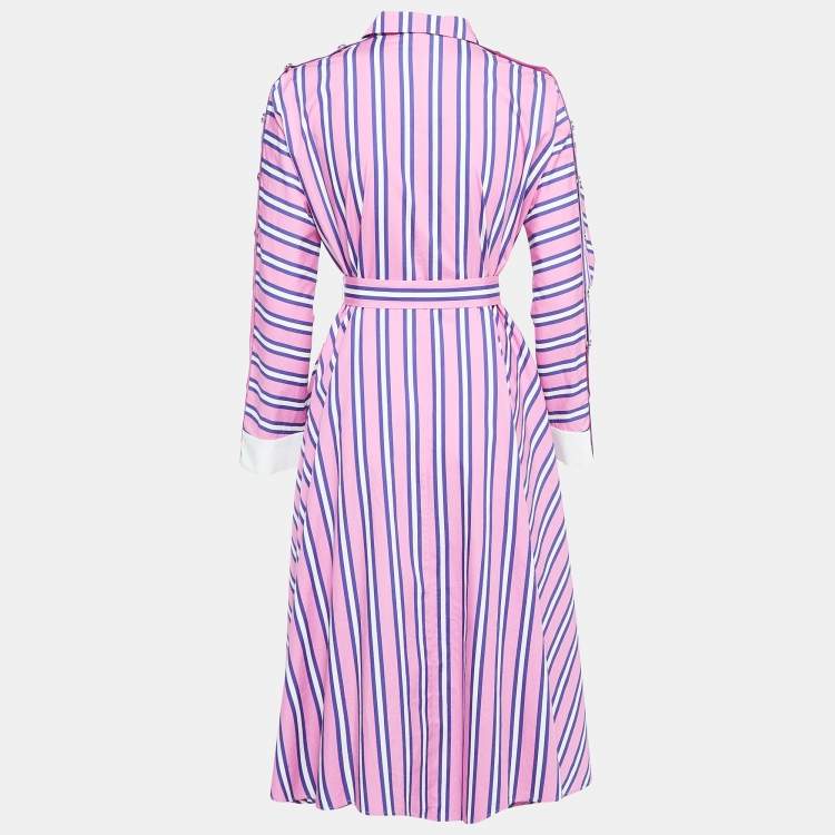 Pre Owned Maje Pink Stripe Cotton Button Front Belted Midi Dress S