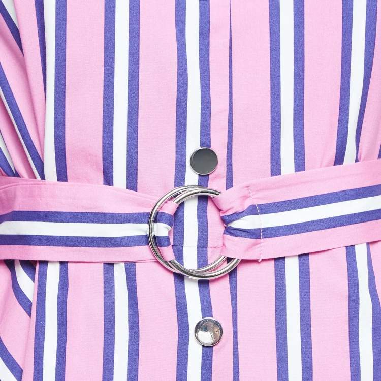 Pre Owned Maje Pink Stripe Cotton Button Front Belted Midi Dress S