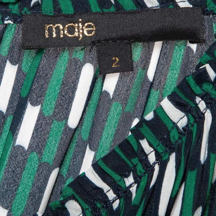 Pre Owned Maje Green Revalou Geometric Print Chiffon Short Dress M