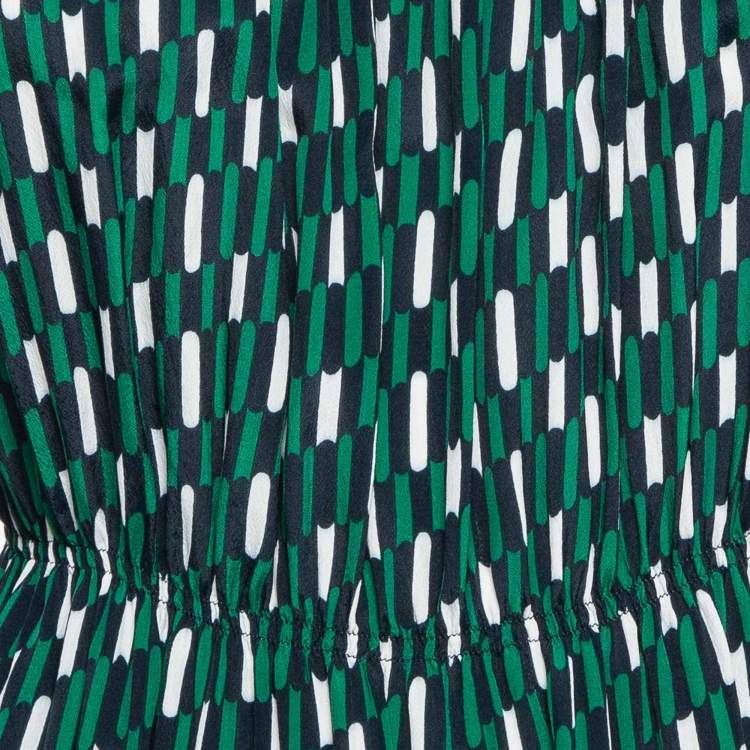 Pre Owned Maje Green Revalou Geometric Print Chiffon Short Dress M