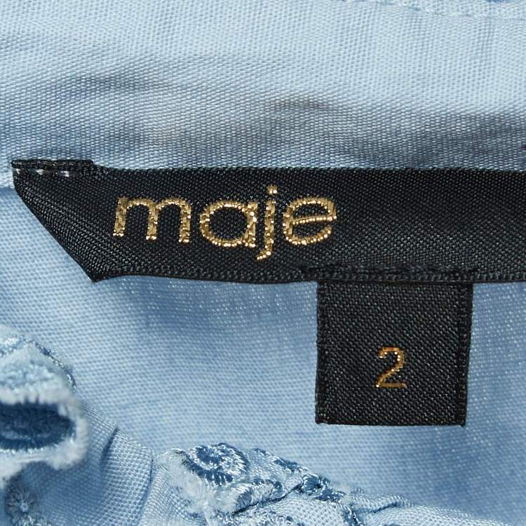 Pre Owned Maje Blue Cotton Lace Ruffle Detail Shirt M