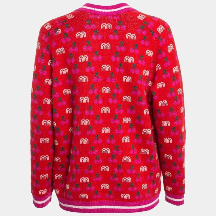 Pre Owned Maje Red March Cherry Jacquard Knit Cardigan S