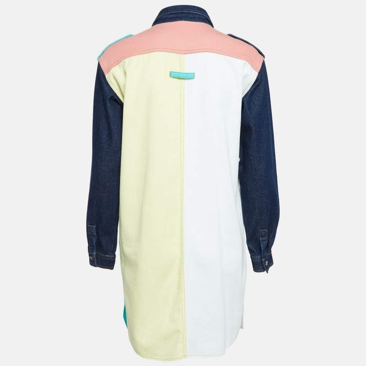 Pre Owned Maje Colorblocked Denim Buttoned Short Dress S