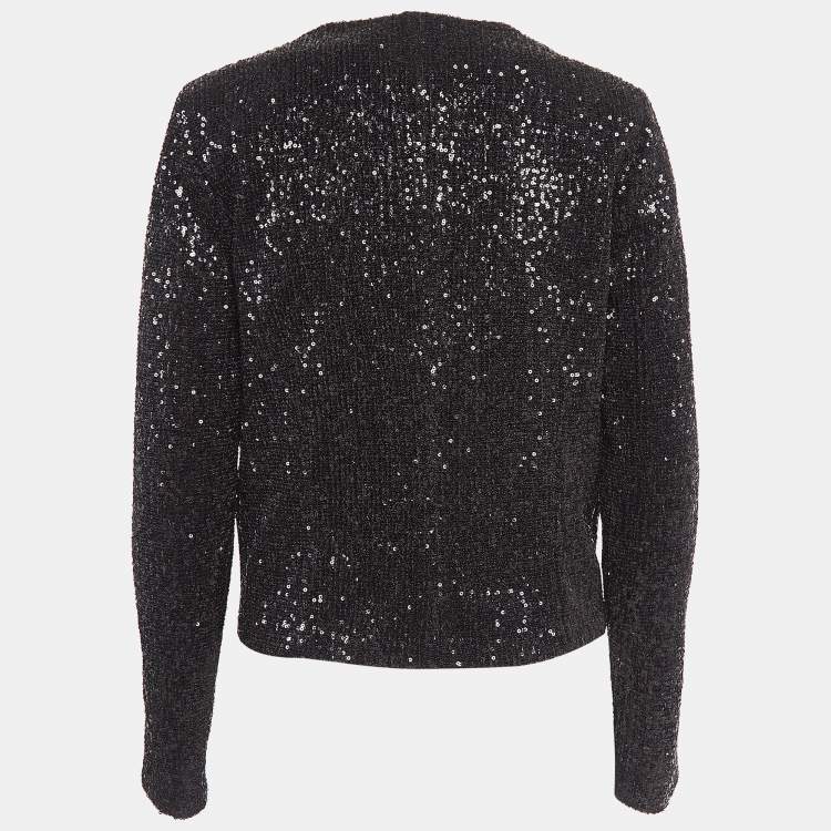 Pre Owned Maje Black Sequin Cropped Jacket S