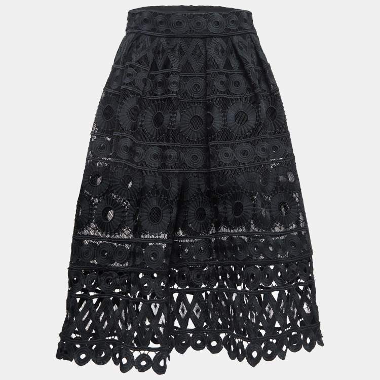 Pre Owned Maje Black Mesh & Lace Midi Skirt L