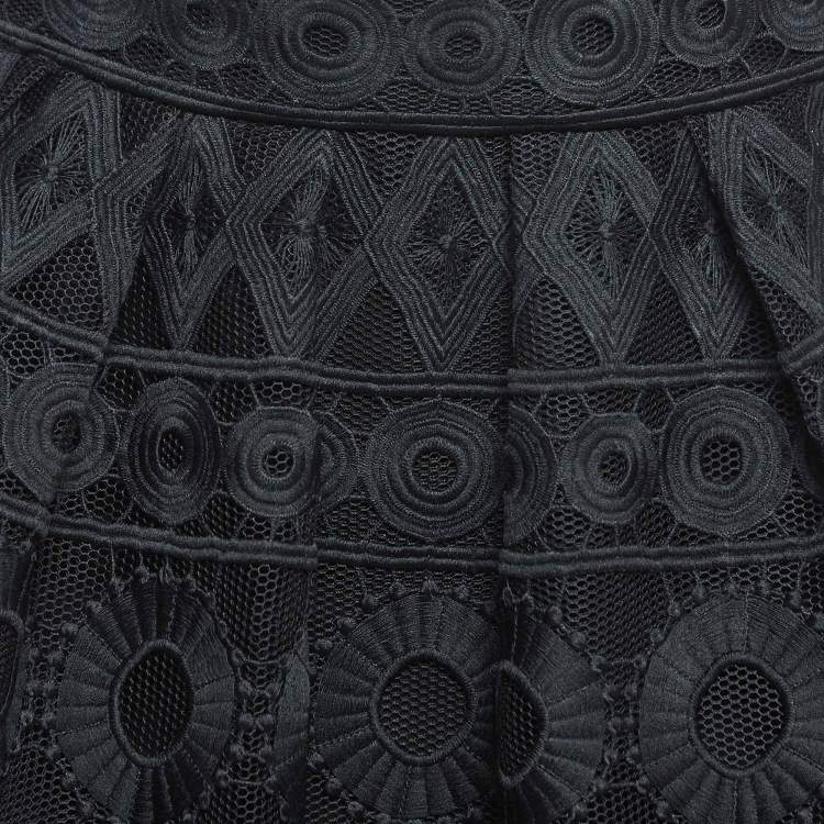 Pre Owned Maje Black Mesh & Lace Midi Skirt L