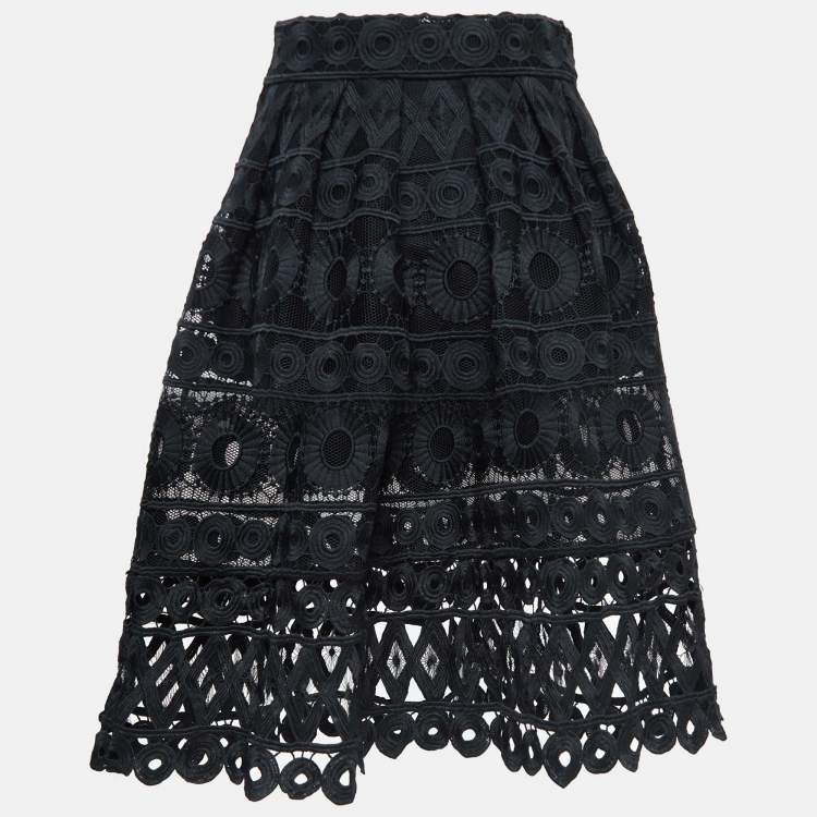 Pre Owned Maje Black Mesh & Lace Midi Skirt L