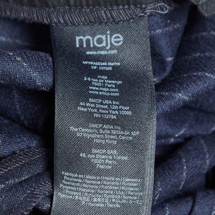 Pre Owned Maje Blue Pinstriped Wool Formal Trousers M