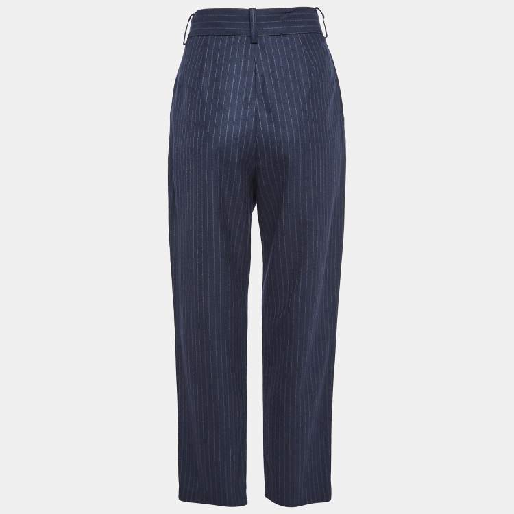 Pre Owned Maje Blue Pinstriped Wool Formal Trousers M