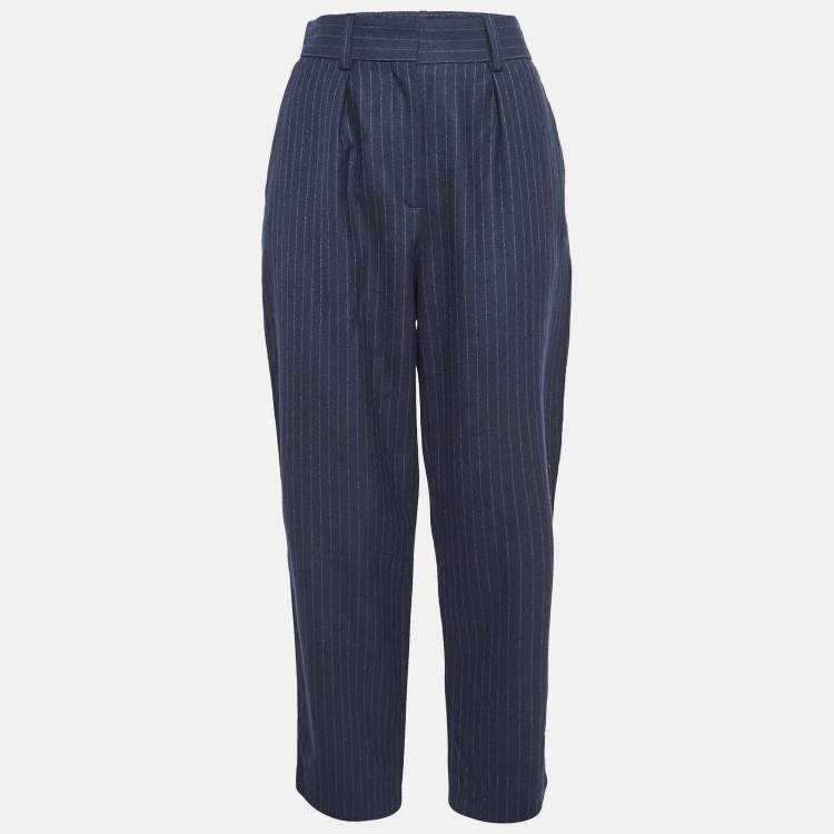 Pre Owned Maje Blue Pinstriped Wool Formal Trousers M