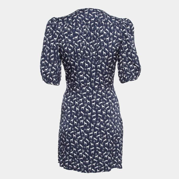 Pre Owned Maje Blue Horse Print Crepe Buttoned Mini Wrap Dress S