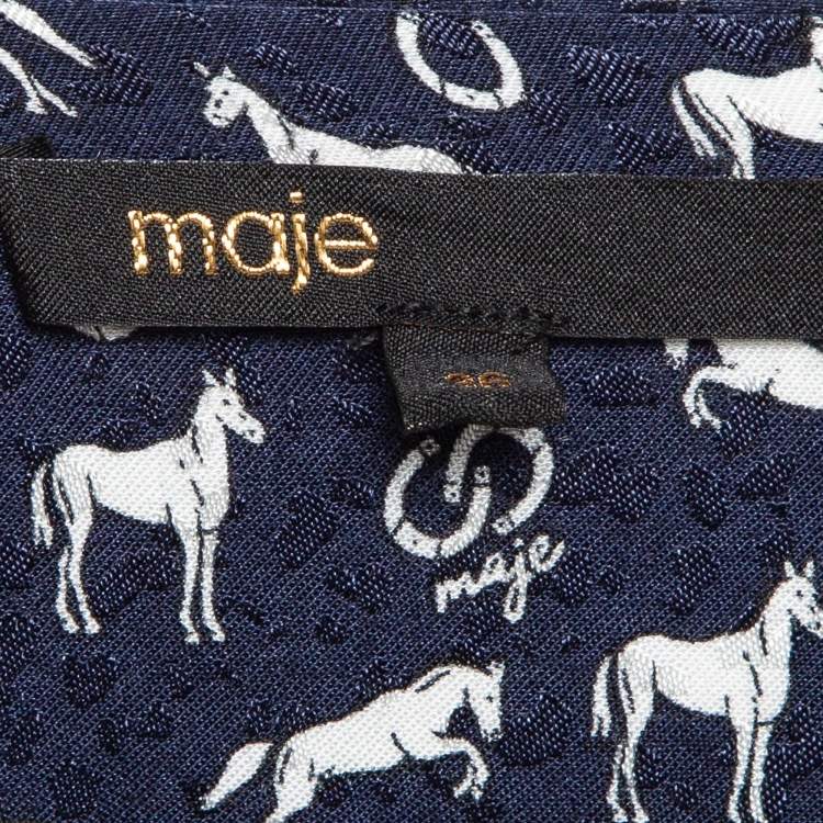 Pre Owned Maje Blue Horse Print Crepe Buttoned Mini Wrap Dress S
