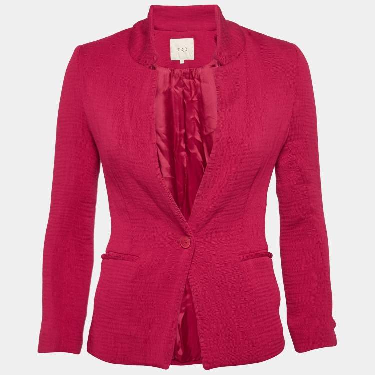 Pre Owned Maje Pink Crinkle Crepe Single Breasted Blazer M
