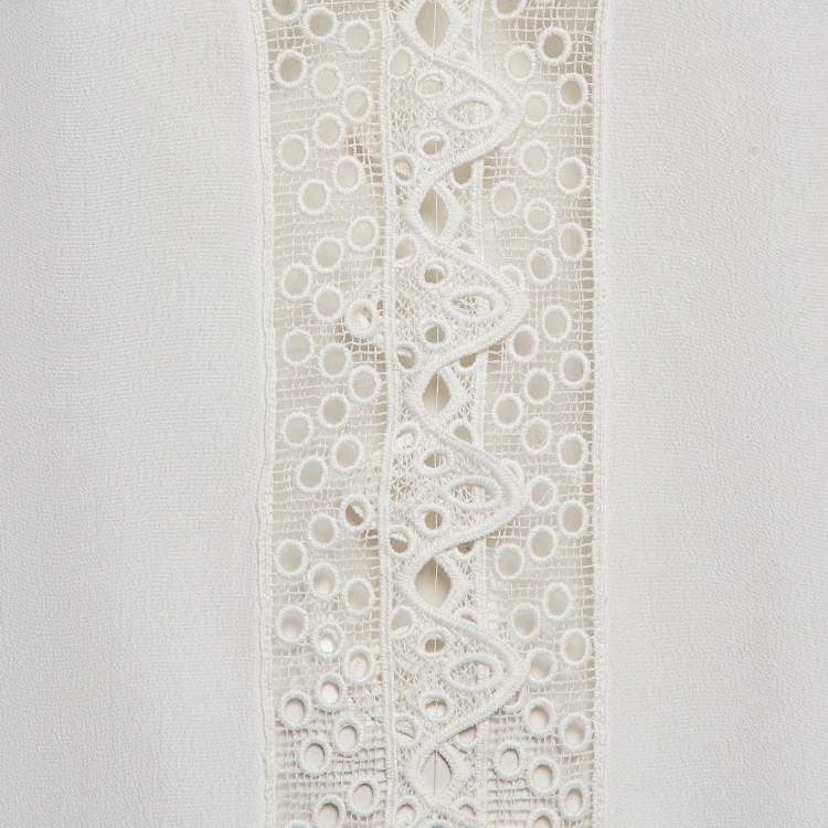 Pre Owned Maje White Crepe Lace Trim Top XL