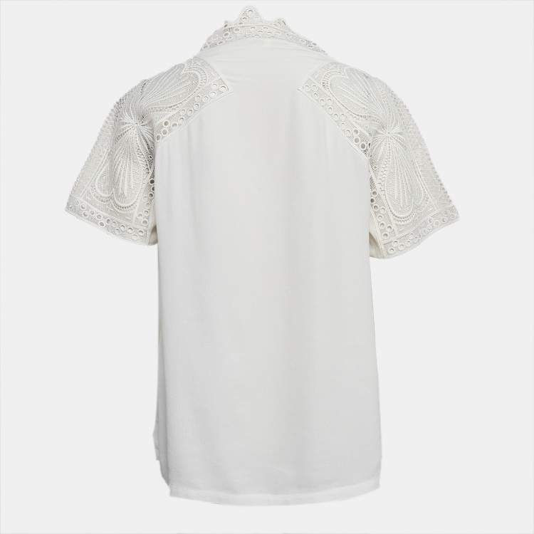 Pre Owned Maje White Crepe Lace Trim Top XL