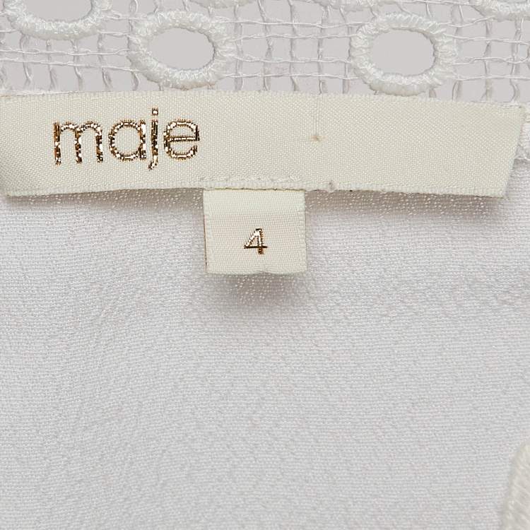 Pre Owned Maje White Crepe Lace Trim Top XL