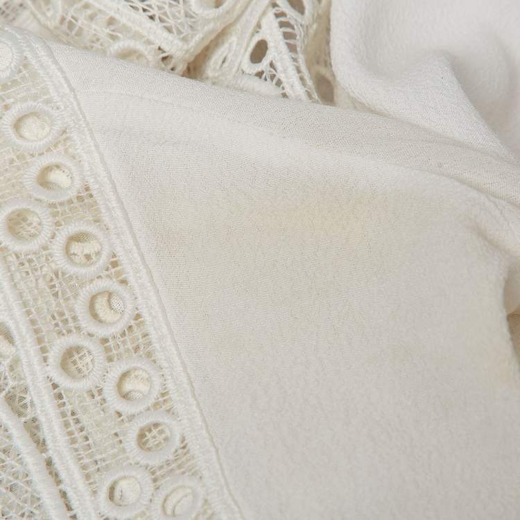 Pre Owned Maje White Crepe Lace Trim Top XL